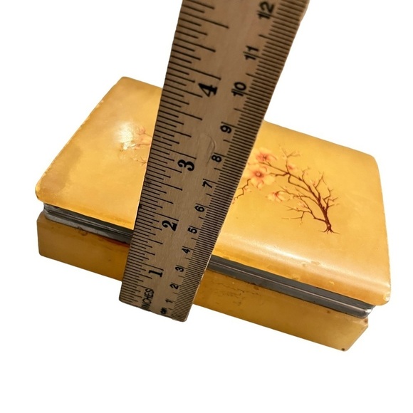 Alabaster Onyx Quartz Vintage Jewelry Box Floral Decal - Picture 5 of 7